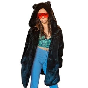 SOLD Spirithoods Black Panther Faux Fur Coat Size XS